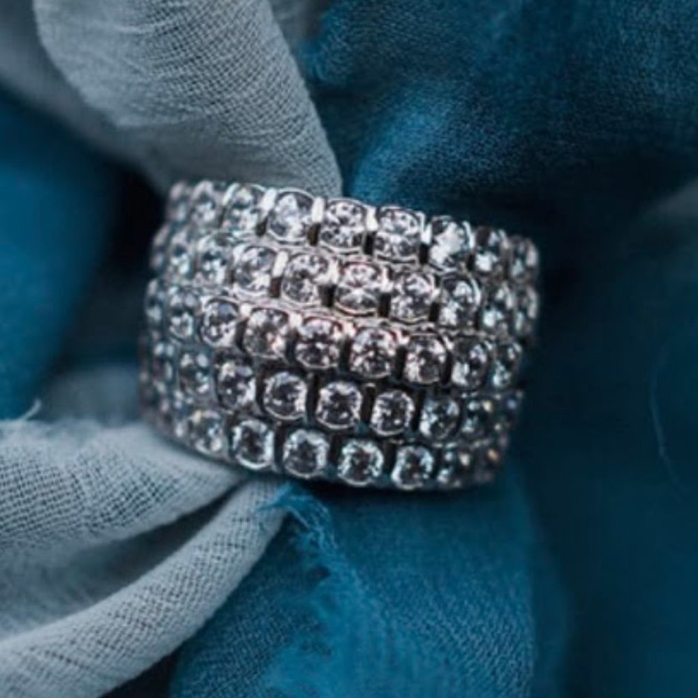 Crystal Pavé Wide Band Ring - Silver Tone